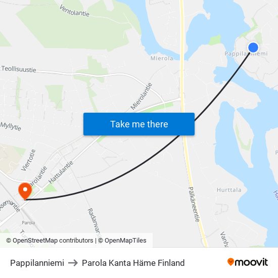 Pappilanniemi to Parola Kanta Häme Finland map