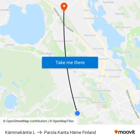 Kämmekäntie L to Parola Kanta Häme Finland map