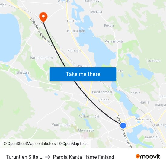 Turuntien Silta L to Parola Kanta Häme Finland map