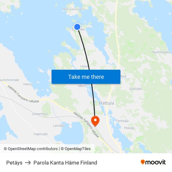 Petäys to Parola Kanta Häme Finland map