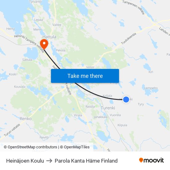 Heinäjoen Koulu to Parola Kanta Häme Finland map