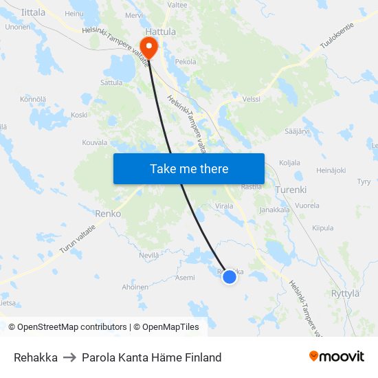 Rehakka to Parola Kanta Häme Finland map
