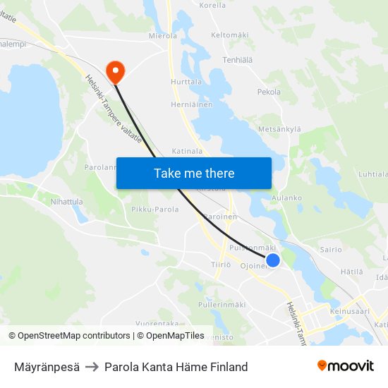 Mäyränpesä to Parola Kanta Häme Finland map