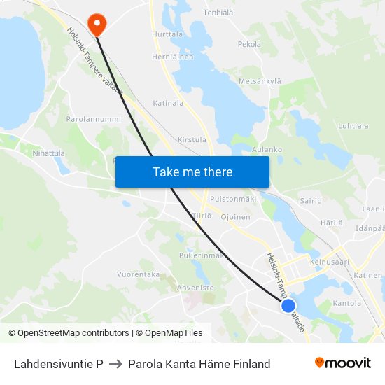 Lahdensivuntie P to Parola Kanta Häme Finland map