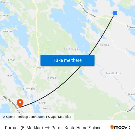 Porras I (Ei Merkkiä) to Parola Kanta Häme Finland map