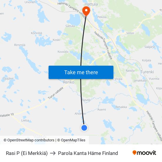 Rasi P (Ei Merkkiä) to Parola Kanta Häme Finland map