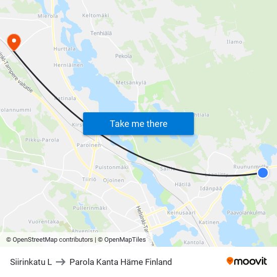 Siirinkatu L to Parola Kanta Häme Finland map