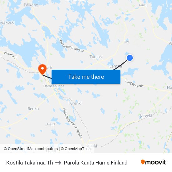 Kostila Takamaa Th to Parola Kanta Häme Finland map