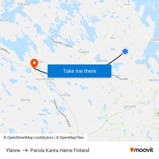Ylänne to Parola Kanta Häme Finland map