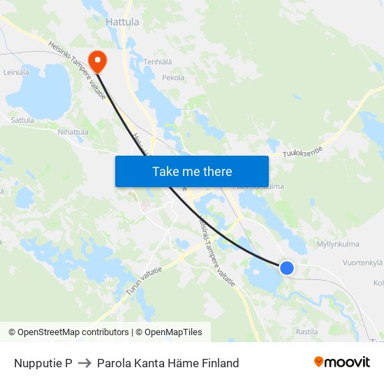 Nupputie P to Parola Kanta Häme Finland map