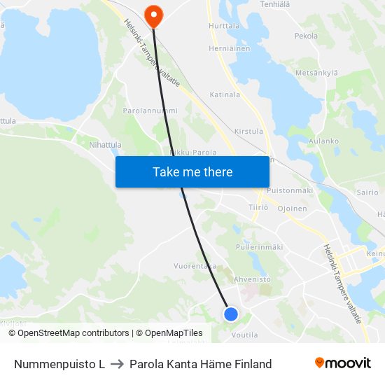 Nummenpuisto L to Parola Kanta Häme Finland map