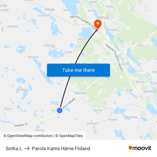 Sotka L to Parola Kanta Häme Finland map