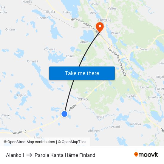 Alanko I to Parola Kanta Häme Finland map