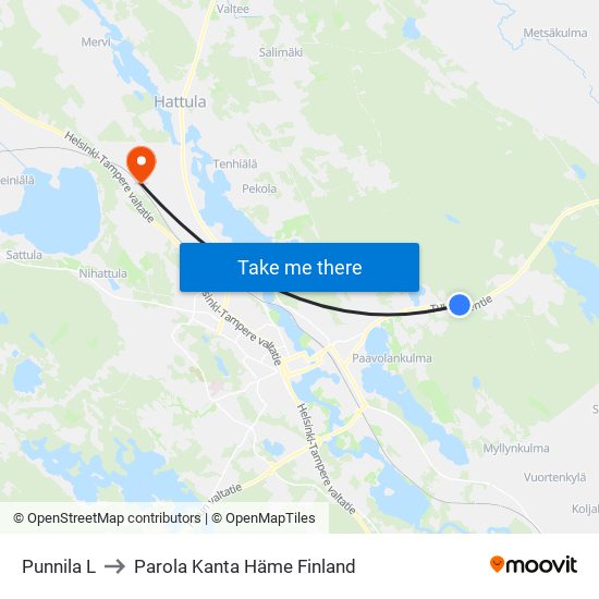 Punnila L to Parola Kanta Häme Finland map
