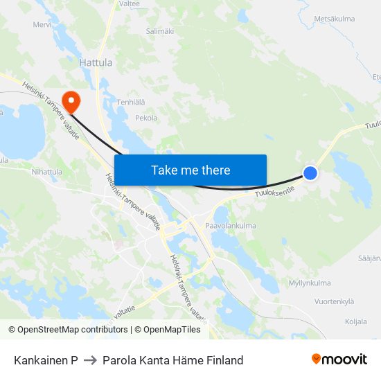 Kankainen P to Parola Kanta Häme Finland map