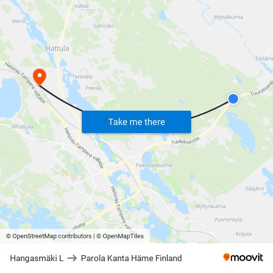 Hangasmäki L to Parola Kanta Häme Finland map