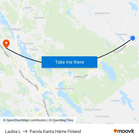 Lauhia L to Parola Kanta Häme Finland map