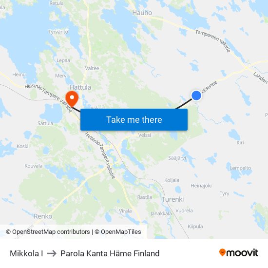 Mikkola I to Parola Kanta Häme Finland map