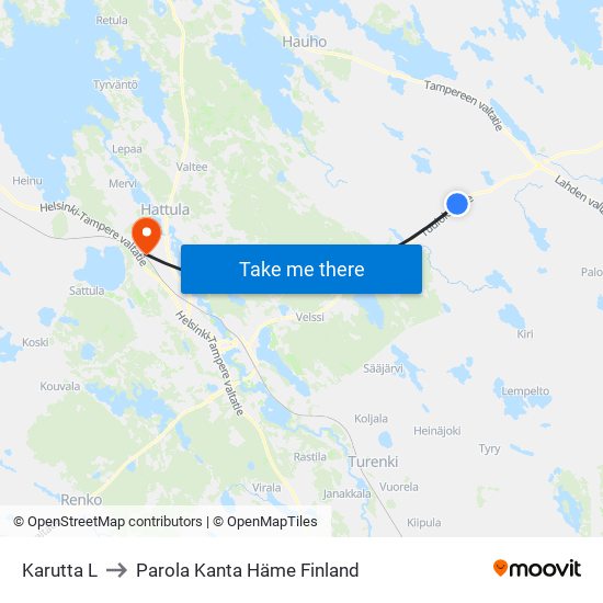 Karutta L to Parola Kanta Häme Finland map