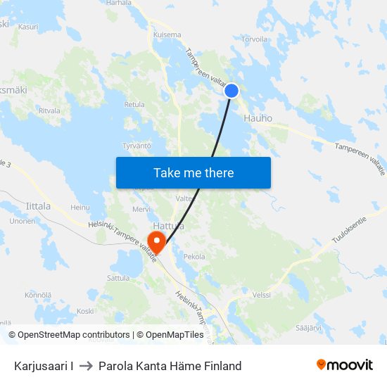 Karjusaari I to Parola Kanta Häme Finland map