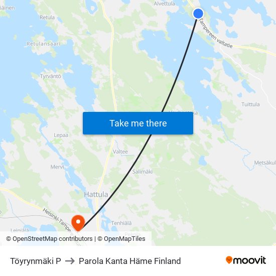 Töyrynmäki P to Parola Kanta Häme Finland map