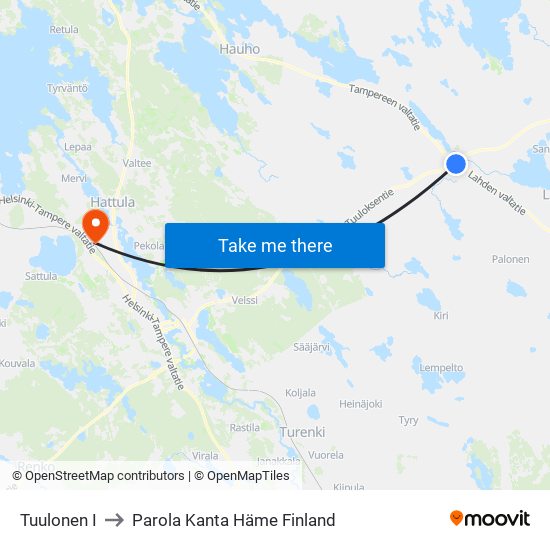 Tuulonen I to Parola Kanta Häme Finland map