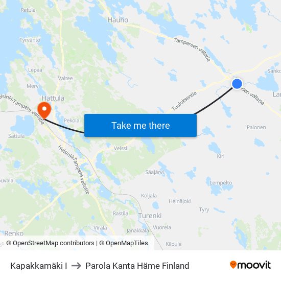 Kapakkamäki I to Parola Kanta Häme Finland map