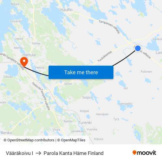 Vääräkoivu I to Parola Kanta Häme Finland map