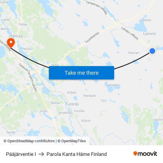 Pääjärventie I to Parola Kanta Häme Finland map