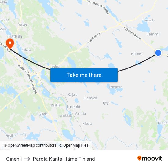 Oinen I to Parola Kanta Häme Finland map