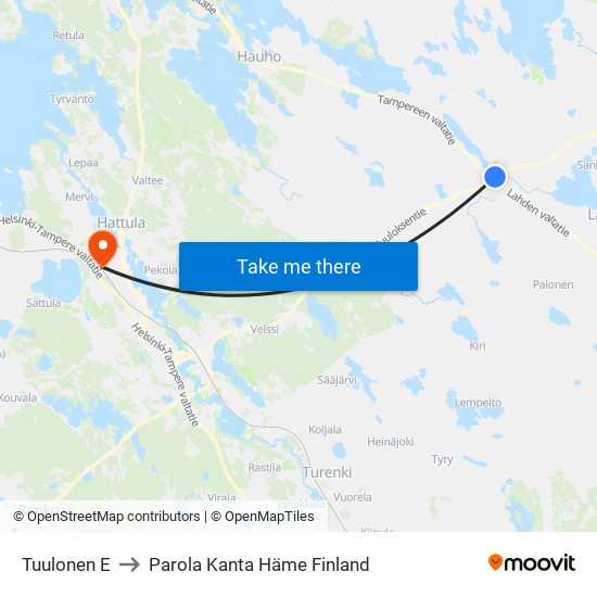 Tuulonen E to Parola Kanta Häme Finland map