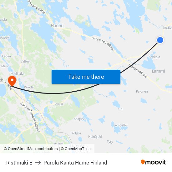 Ristimäki E to Parola Kanta Häme Finland map