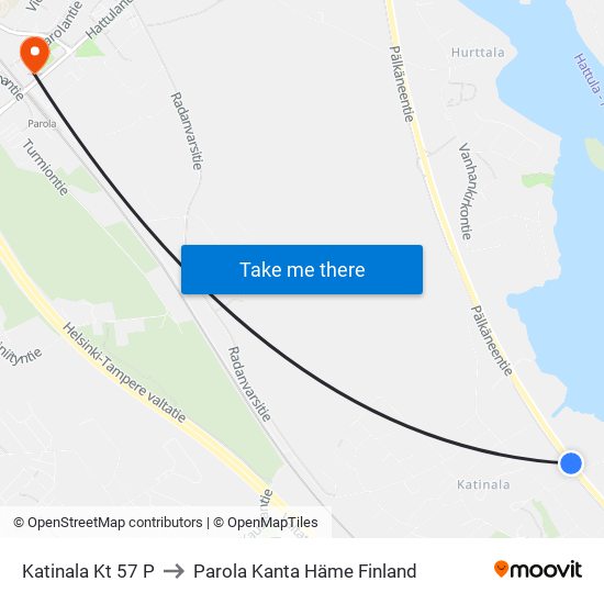 Katinala Kt 57 P to Parola Kanta Häme Finland map