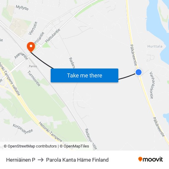 Herniäinen P to Parola Kanta Häme Finland map