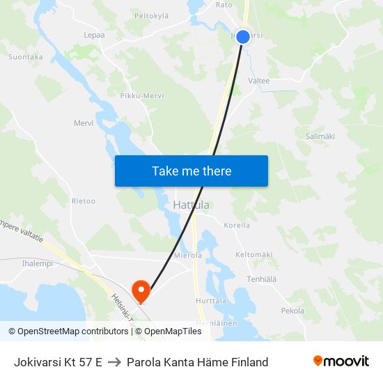 Jokivarsi Kt 57 E to Parola Kanta Häme Finland map