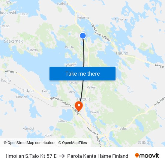 Ilmoilan S.Talo Kt 57 E to Parola Kanta Häme Finland map