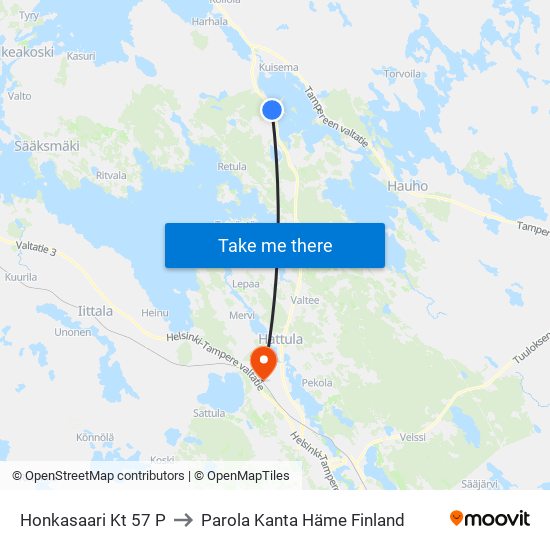 Honkasaari Kt 57 P to Parola Kanta Häme Finland map
