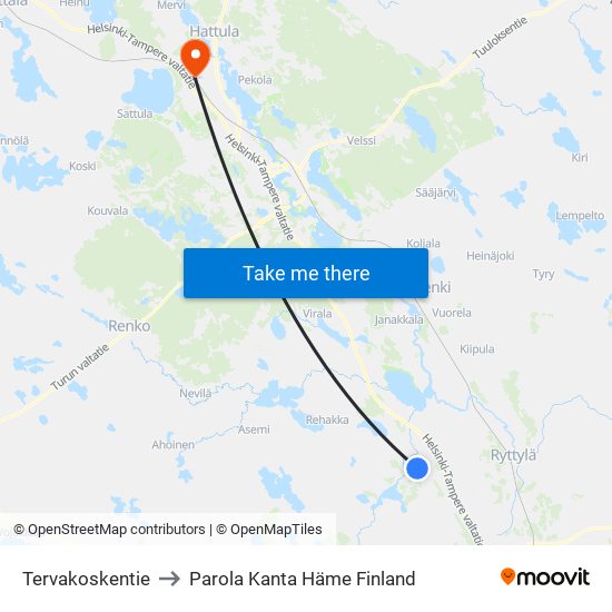 Tervakoskentie to Parola Kanta Häme Finland map