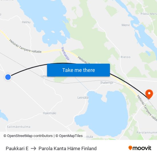 Paukkari E to Parola Kanta Häme Finland map