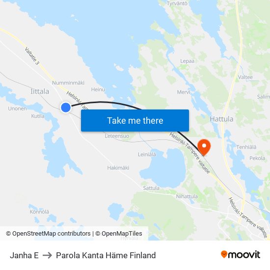 Janha E to Parola Kanta Häme Finland map