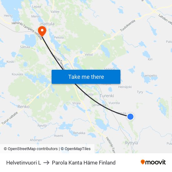 Helvetinvuori L to Parola Kanta Häme Finland map