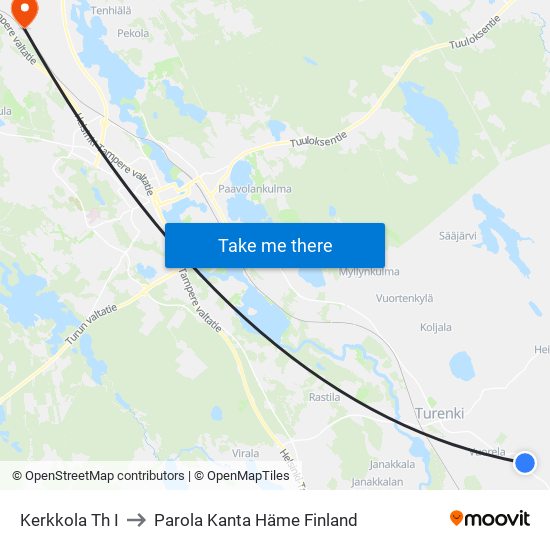 Kerkkola Th I to Parola Kanta Häme Finland map