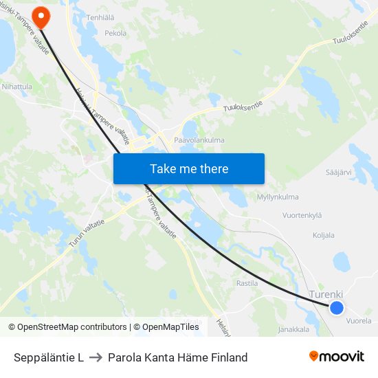 Seppäläntie L to Parola Kanta Häme Finland map