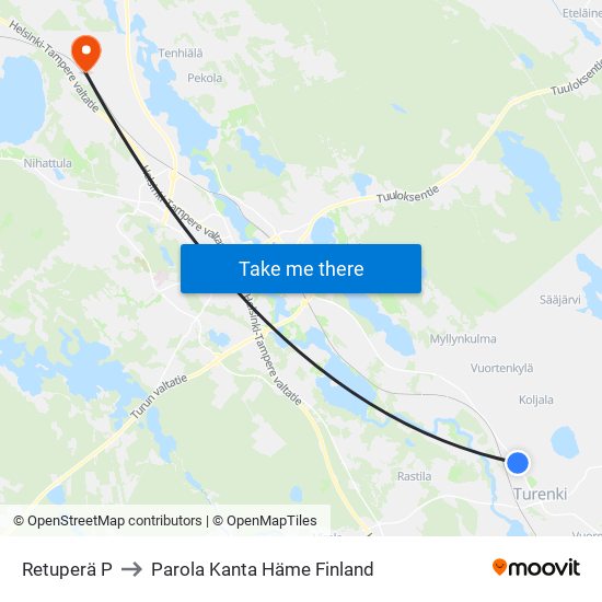 Retuperä P to Parola Kanta Häme Finland map