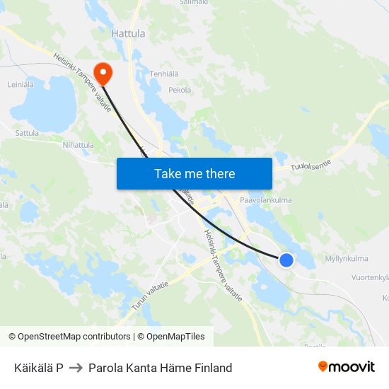 Käikälä P to Parola Kanta Häme Finland map