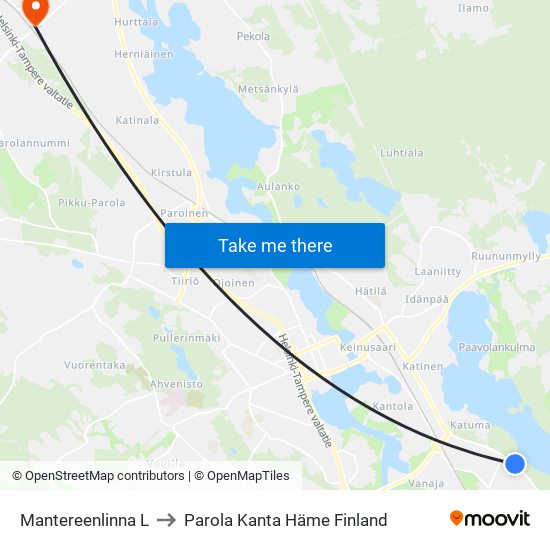 Mantereenlinna L to Parola Kanta Häme Finland map
