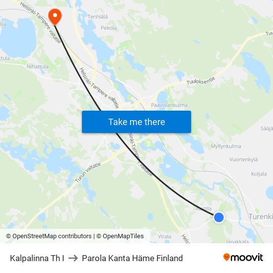 Kalpalinna Th I to Parola Kanta Häme Finland map