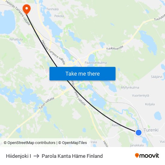 Hiidenjoki I to Parola Kanta Häme Finland map
