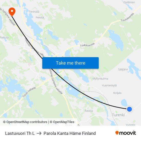 Lastuvuori Th L to Parola Kanta Häme Finland map