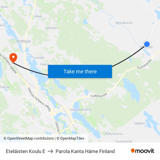 Eteläisten Koulu E to Parola Kanta Häme Finland map